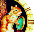 logo squirrel in front of clock